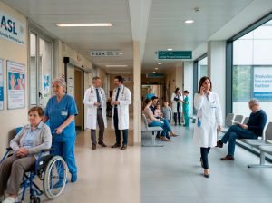 Il corridoio di un ospedale pubblico e di uno privato